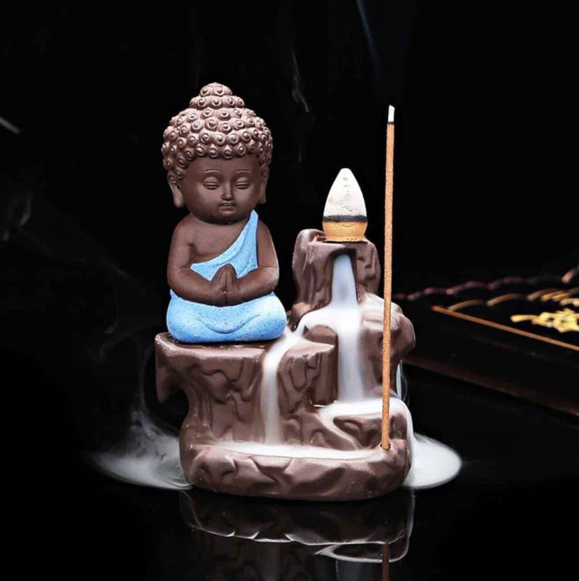 Buddha statue Smoke Backflow Cone Incense Holder Showpiece With 10 Smoke Backflow Scented Cone for
