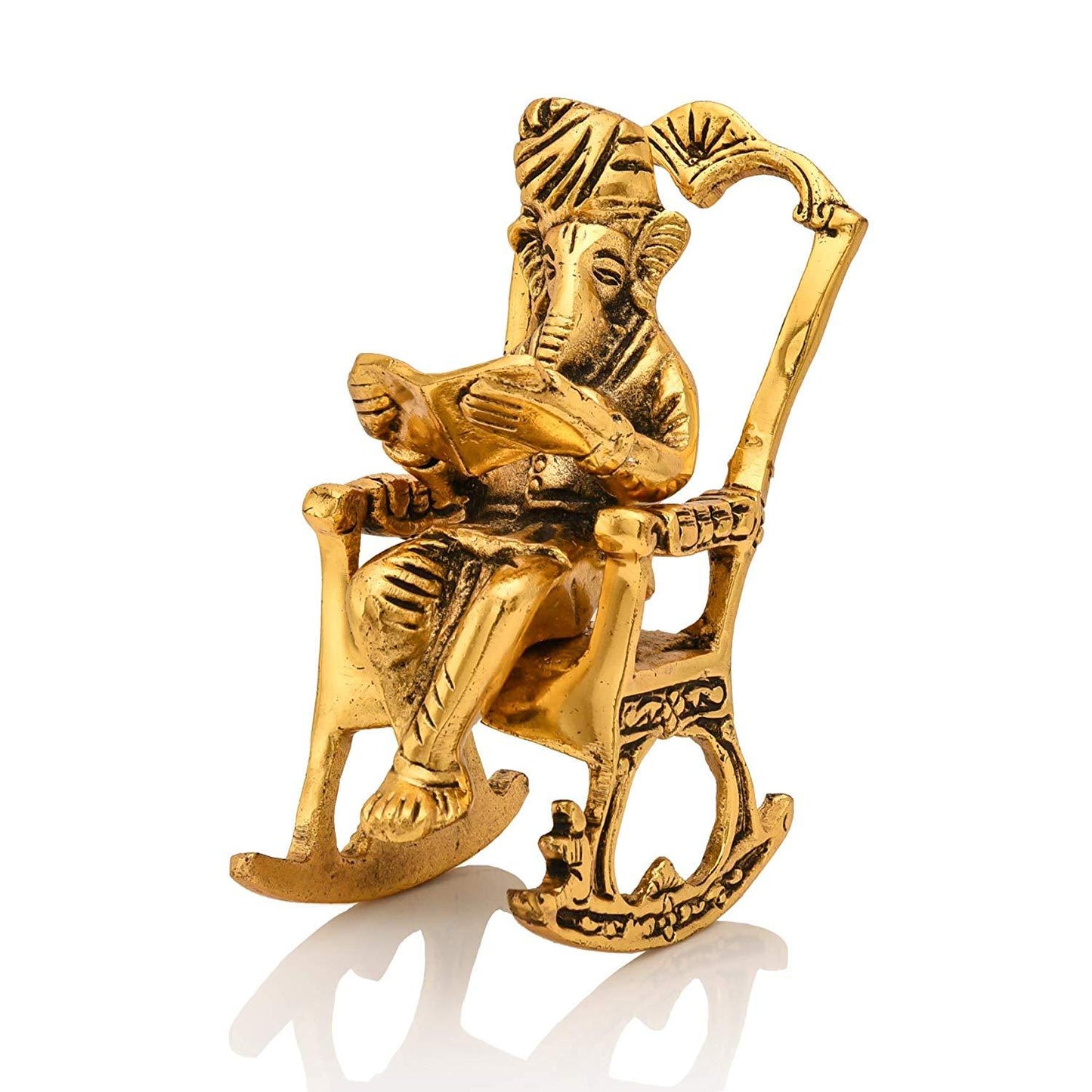 Lord Ganesha Reading Ramayana Statue Sitting on Chair