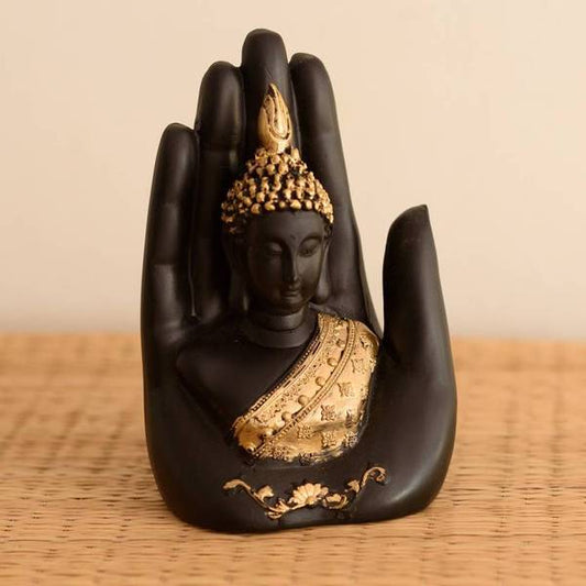 Golden Handcrafted Buddha Palm Decorative Showpiece