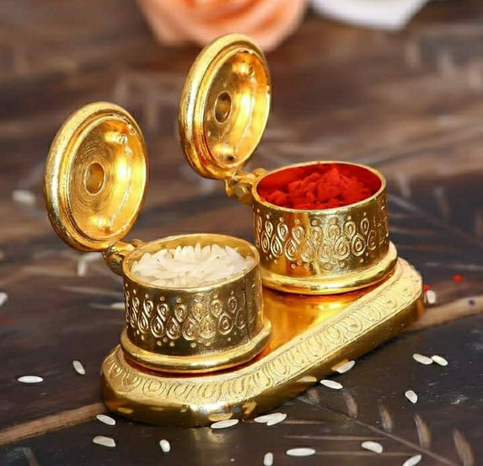 Gargi Handicraft Metal Sindoor Dani/  Sindoor Box for Pujan/ Roli Chawal Holder/  Roli Akshat Box